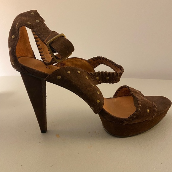 No 704b.Veronica Brown Suede Stacked Whipstitch Stilettos ~ 41 - Picture 7 of 11